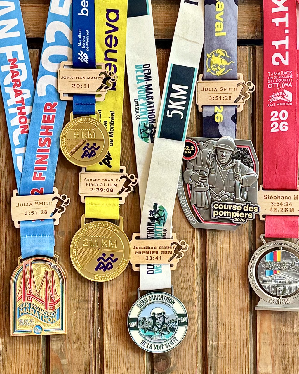 RunTag — personalized laser-engraved wood medal tag